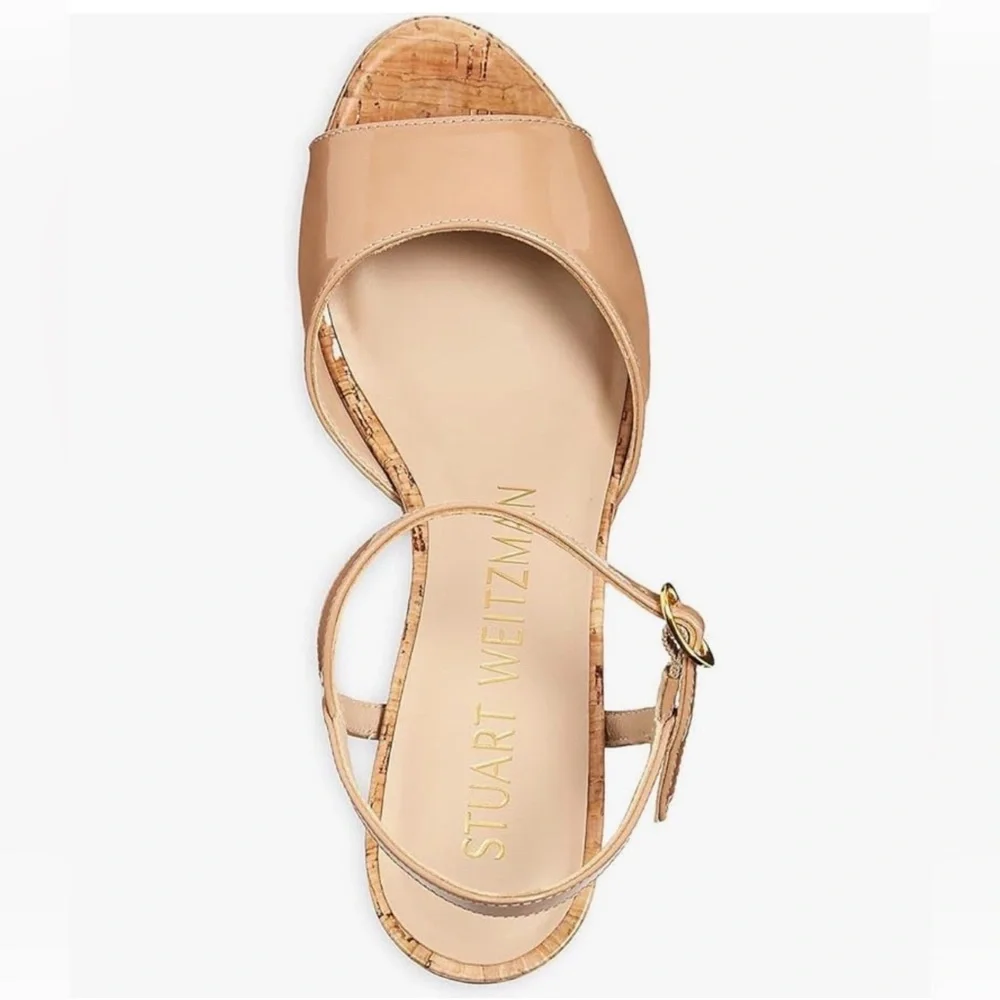 Stuart Weitzman Palmina Nude Cork Wedge Sandals - Picture 4 of 6